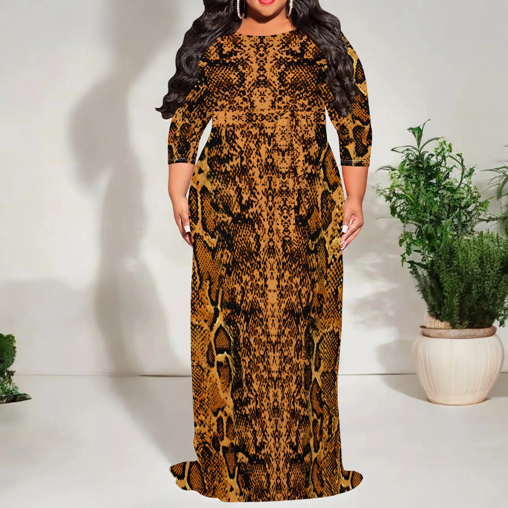 Ethnic Style Long Dress - Bold Geometric Design
