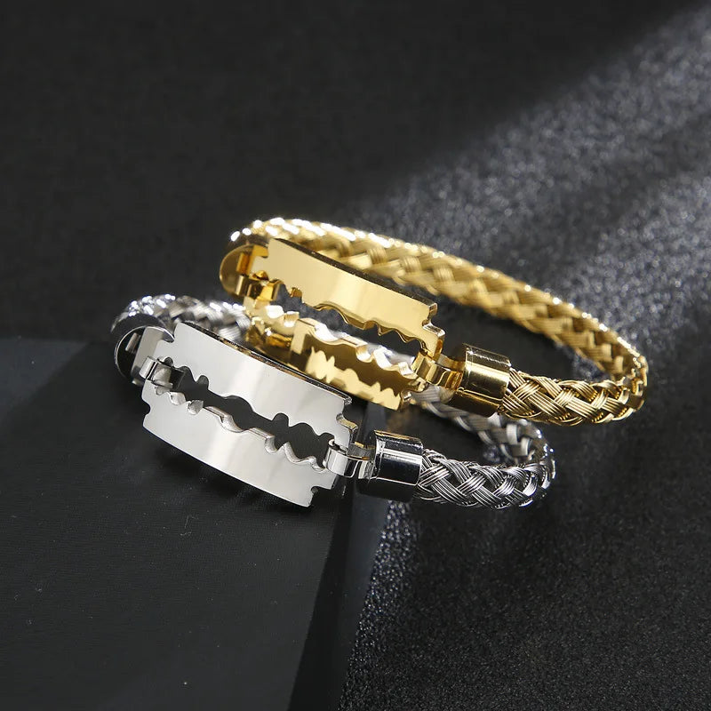 Personalized Fashion Vacuum Electroplating Stainless Steel Wire Braided Bracelet Blade Design Men Bracelet Jewelry