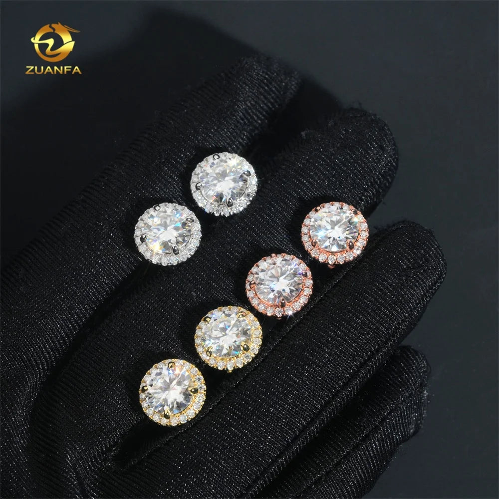 Hot Selling D Color VVS 2ct Center Diamond Halo 925 Sterling Silver Stud Soissanite Earrings
