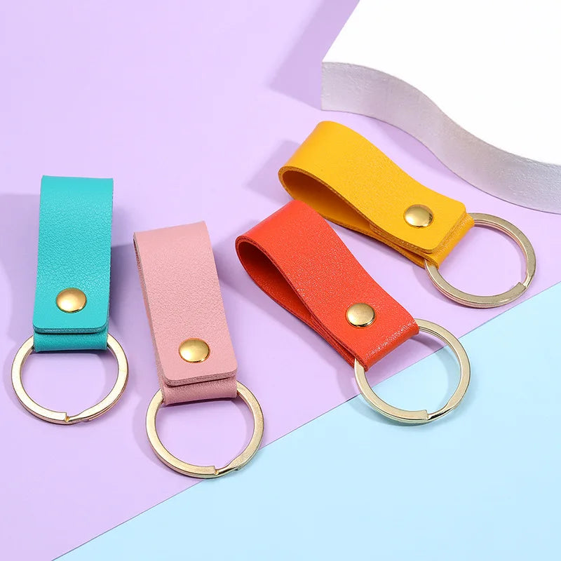 Cute PU Leather Keychain Blank Bulk Custom Logo Mini Car Keychain Holder