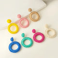 2024 Cute Circle Colorful Handmade Rattan Bohemia Ethnic Drop Raffia Women Jewelry Earrings