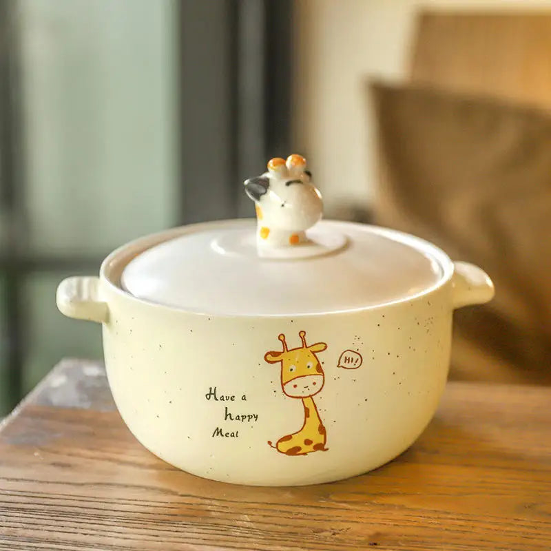 Korean Household Instant Noodle Bowl Cartoon Giraffe Children's Binaural Anti-scalding Rice Bowl Student Cute Ceramic Bowl