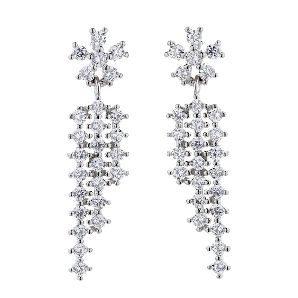 Jewelry S925 Sterling Silver Zircon Snow Stud Earrings Temperament Tassel Earrings Micro - Set Diamond Ears