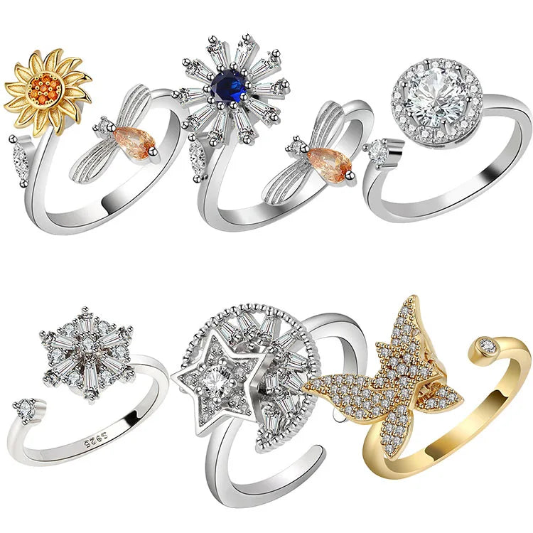 G698 Girls Women Jewelry Rotating Spinning Fidget Rings Adjustable Fidget Anti Anxiety Ring