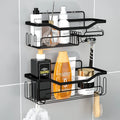 Modern Stainless Steel Corner Shower Caddy Shower Organizer Wall-Mounted Black Dual Tier Basket Shelves