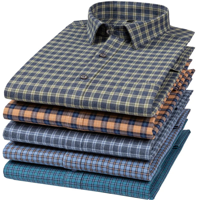 Autumn and Winter Hot Selling Cotton Brushed Shirt Casual Plaid Long-sleeved Shirt Men 100% Cotton Shirt Jacket Inside
