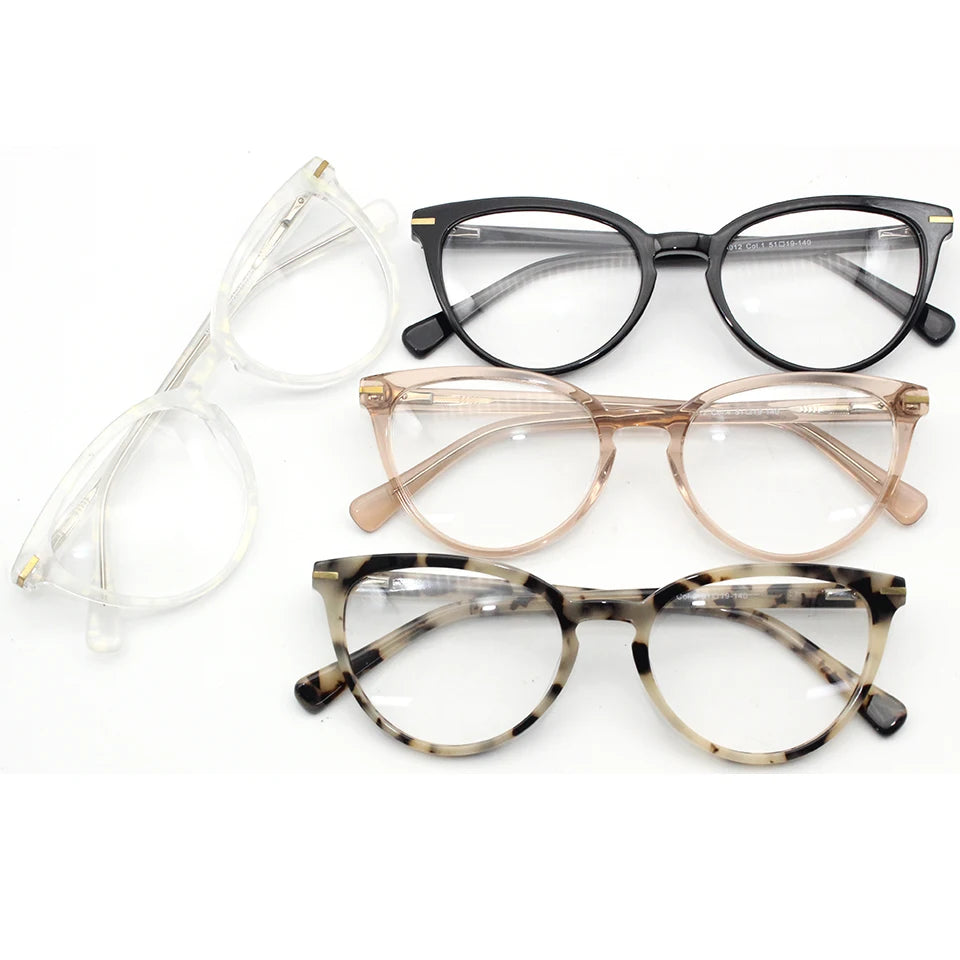 A012 Cat Eye Shape Acetate Eyeglasses Frames for Women Crystal Color Factory Wholesale Glasses Frames