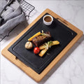 Vintage Natural Wood Color Eco-Friendly 10-Piece Slate Design Bamboo and Wood Western Restaurant Steak Plates
