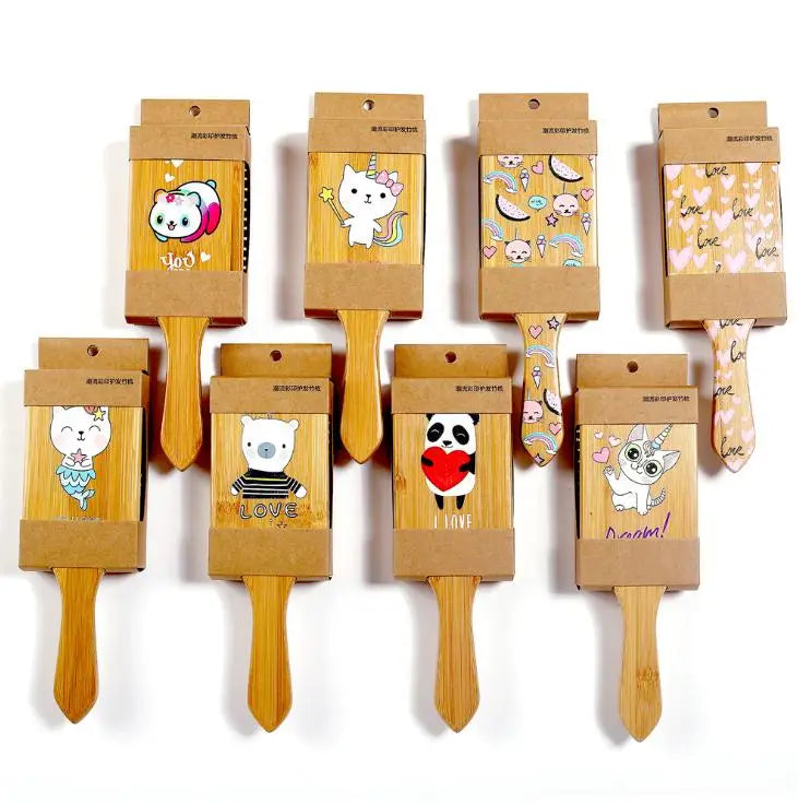 Hot Selling Eco Friendly Bamboo Hair Brush Custom Logo Paddle Brushes Bamboo Wood Handle Detangling Brush