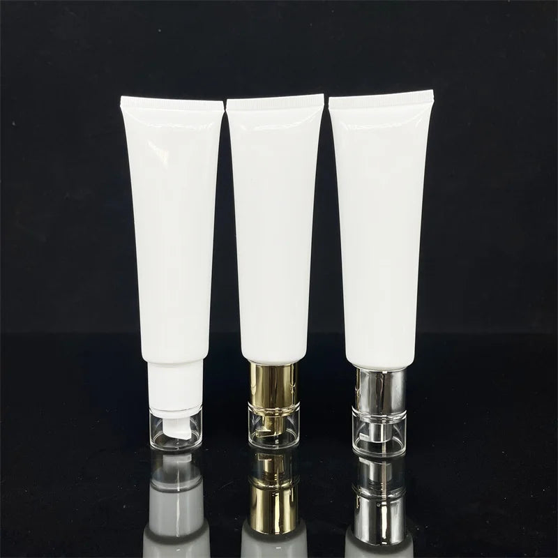 Empty White 50ml 100ml  Eco Friendly Recycled PP Foundation BB Cream Tube Airless Pump Vacuum Tube with Silver Golden White Pump