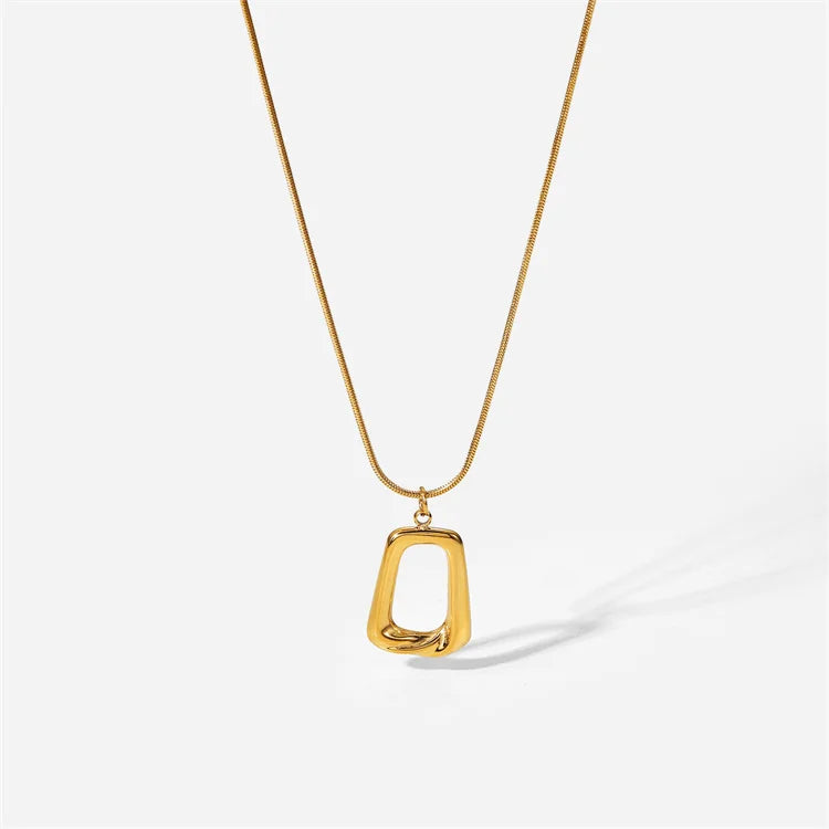 New Retro Stainless Steel Trapezoid Necklace 18K Gold Plated Hollow square Pendant Necklace