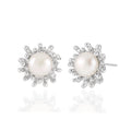 WMET605 Natural Freshwater Cultured Sunflower Pearl Stud Earrings S925 Sterling Silver Lava with Round Pearl Gift for Her