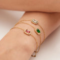 Best Selling Stainless Steel Gold Plated Colorful Geometric Cubic Zircon Rectangle Pendant Charms Women Bracelets