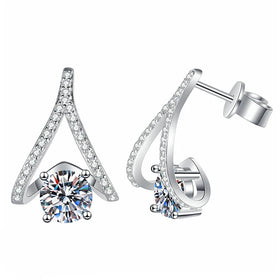 New Trendy Elegant Ladies 925 Sterling Silver 1Carat Moissanite Earrings V Shape for Women