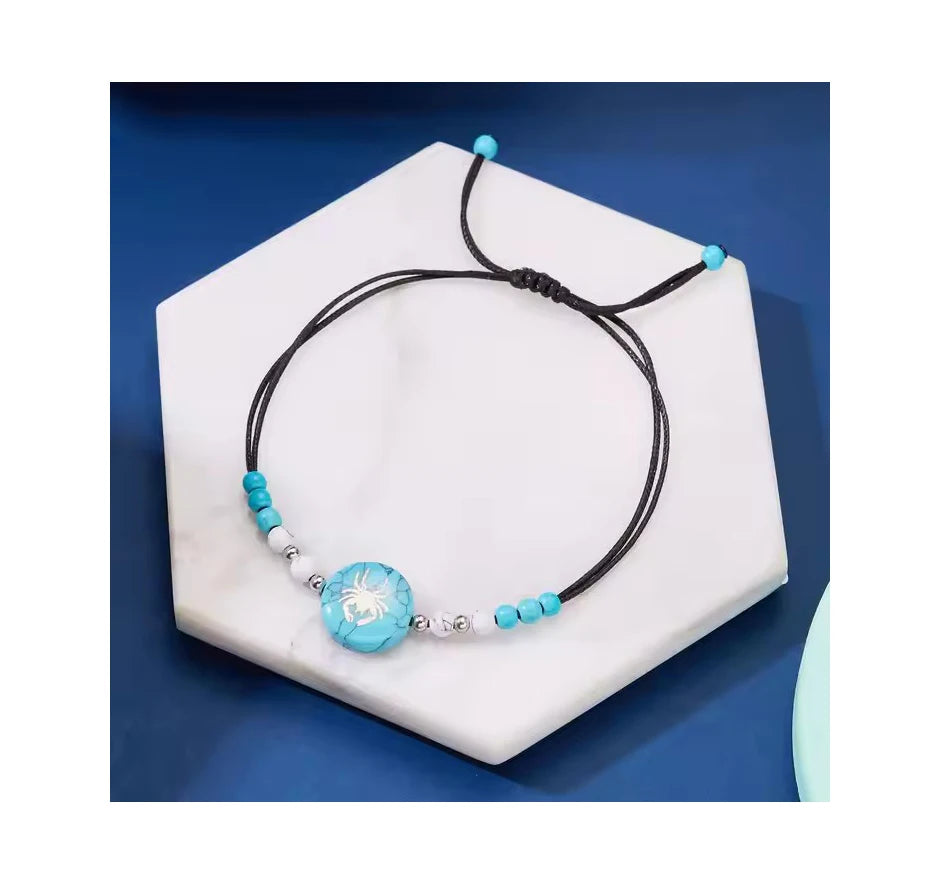 Hawaiian Boho Handmade Seed Bead Bracelet Turquoise Stone Leo Cancer Virgo Zodiac Sign Bracelet for Couple Jewelry