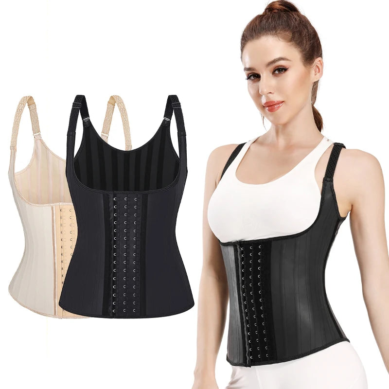 Heavy Duty Hourglass Waist Slimming Corset Waist Trainer Vest 25-29 Steel Boned Latex Vest for Women
