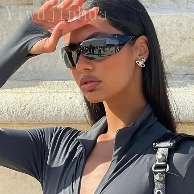 New Trendy Shield Wrap Around Rimless Eyewear Men Women Shades Oversized Fashion Frameless Y2K Sport Sunglasses