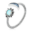 925 Sterling Silver Open Size Ring Shining Sun Moon Vintage Twisted Design Cut Fine Jewelry for Women Wedding Party Gift SCR796
