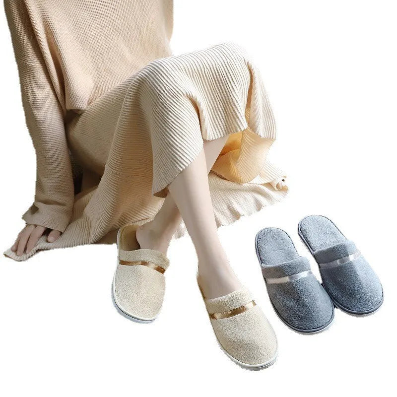Upscale Hotel slippers Coral Velvet Thickened Non-slip Ribbon Hotel Indoor Hospitality Non-disposable Wholesale