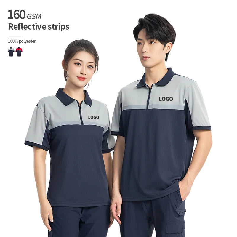 Reflective Strips Lightweight and Thin Quick Drying Half Zipper Work Men's Polo T-shirt