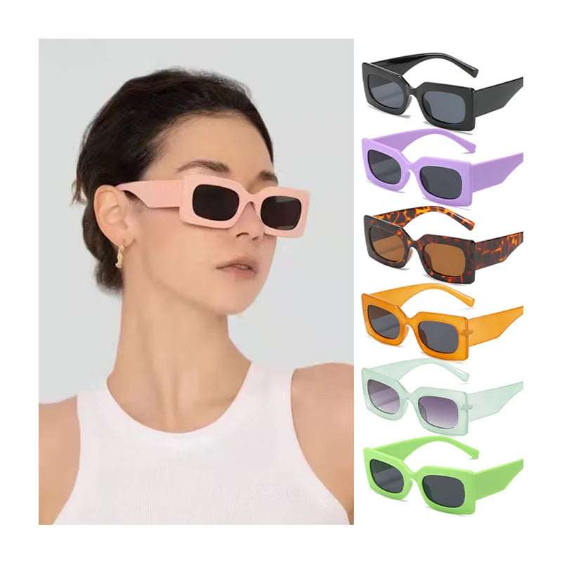 XY20877 Customized Logo Wide Shade Frame Sun Glasses Candy Color Rectangle UV400 Sunglasses