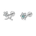 Titanium Helix Piercing Astm F136 Flower Cartilage Flat Back Stud Lady Lip Labret Piercing Earrings With Zircon