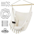 Woqi Hammock Chair Swing With Hardware Kit Hanging Macrame Chair Cotton Canvas Include Carry Bag & Two Soft Seat Cushions