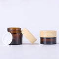 1oz 5g 10g 15g 20g  30g 50g 100g Empty Amber Brown Cosmetic Glass Jar Eye Cream Frosted Glass Container 50ml with Bamboo Cap Lid