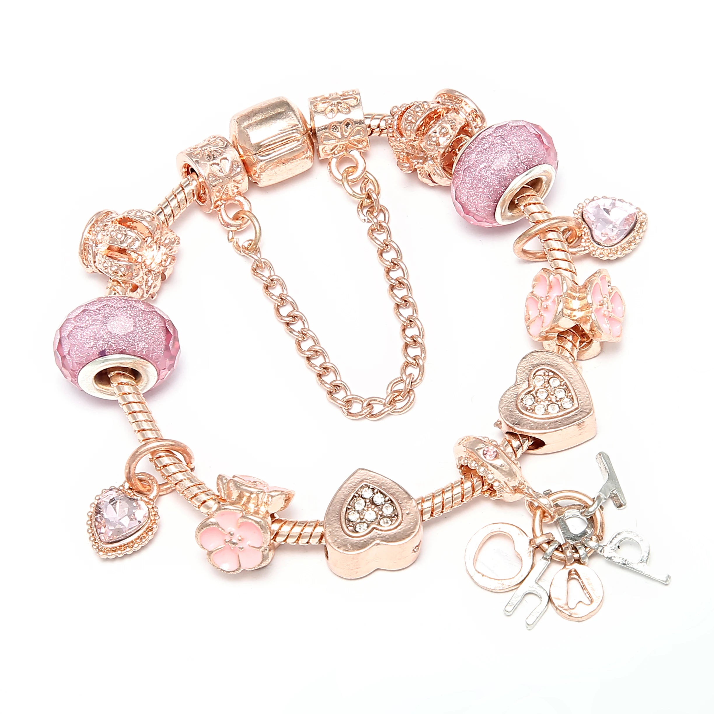 European Popular Exquisite Austrian Crystal Heart Beads Flower Pendant Bracelet Murano Glass Large Hole Beads Charm Bracelet