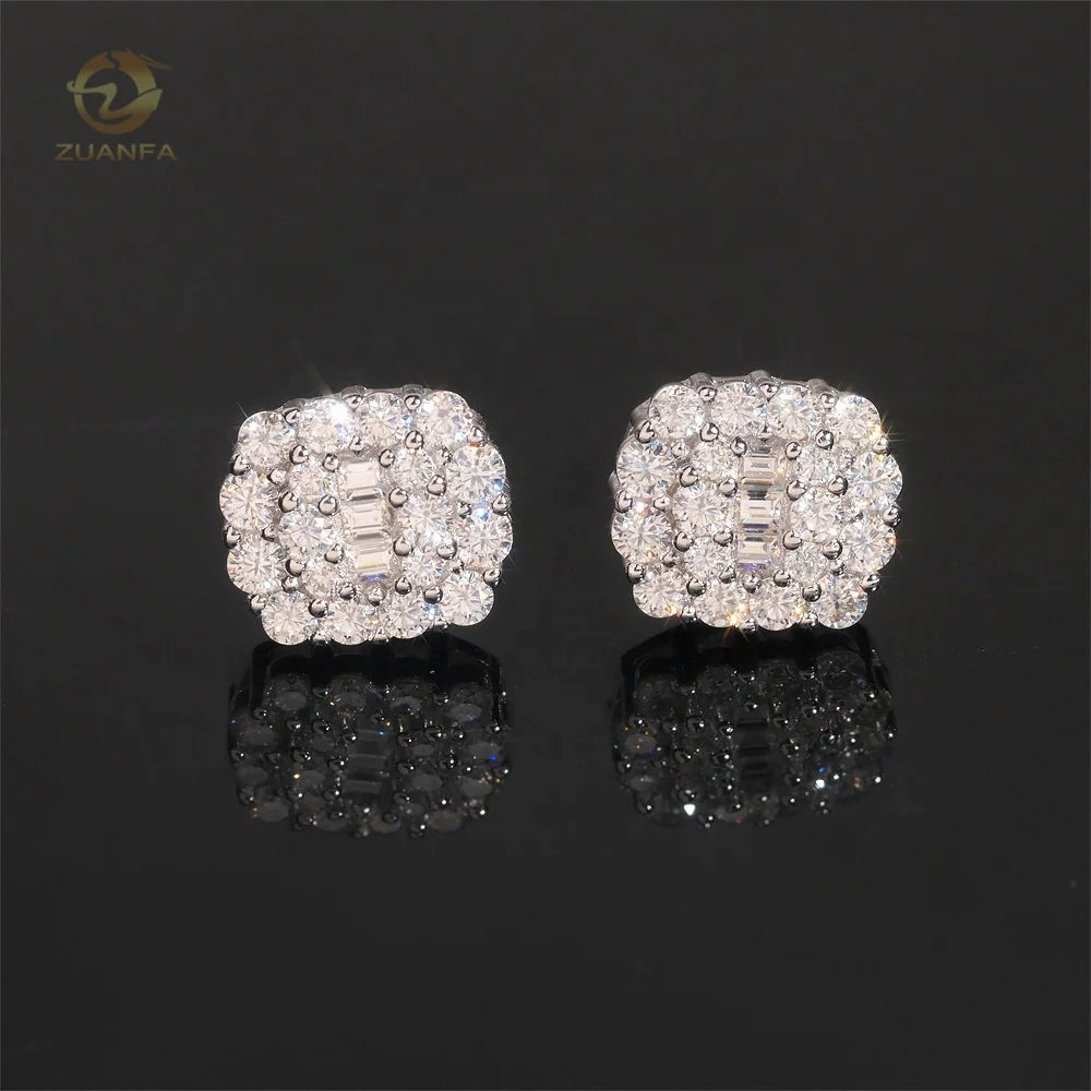 Pass Diamond Tester Hip Hop Iced Out Jewelry Screw Back Men 925 Silver Moissanite Earrings