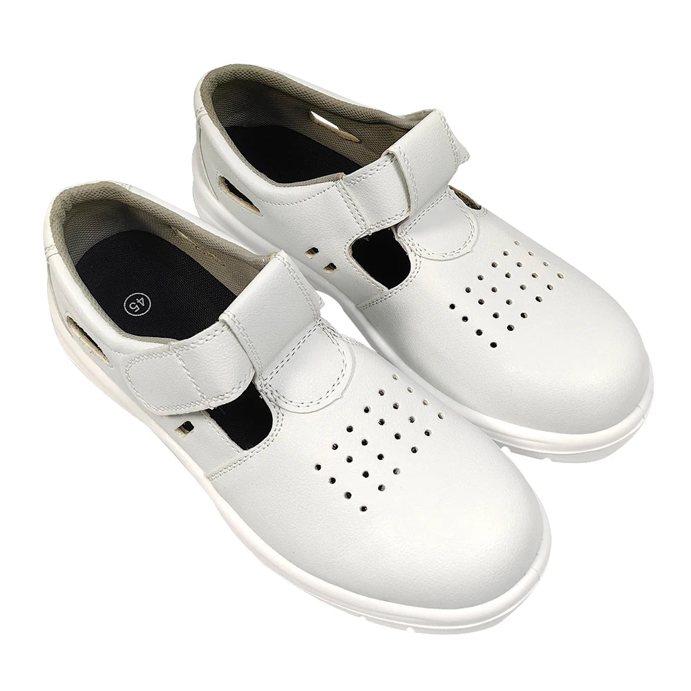 ALLESD Breathable Holes White PU Anti-smash Workshop Labor Shoes
