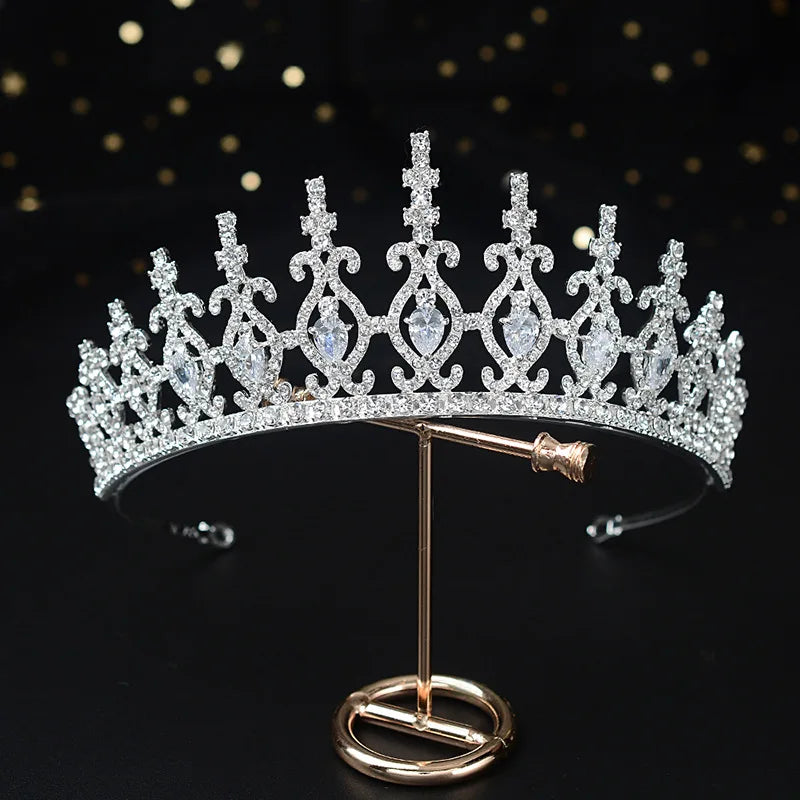 SLBRIDAL Alloy Rhinestone Crystal Cubic Zircon Bridal Tiara Princess Crown Wedding Hair Accessories Women Dress Prom Jewelry