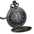 BOSHIYA Antique Half Hunter Mechanical Automatic Pocket Watch with Blue Roman Numerical Dial 47mm Display Stands