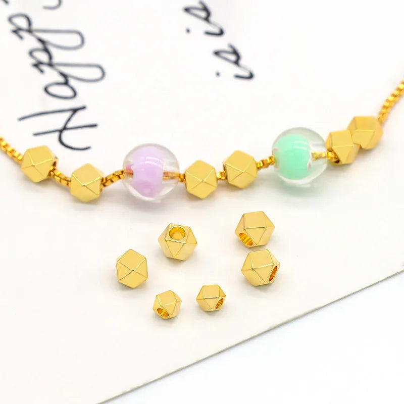 AA01606 Diy Accessory Square Metal Jewelry Fashion Brass Solid Cube Hexagon Beads