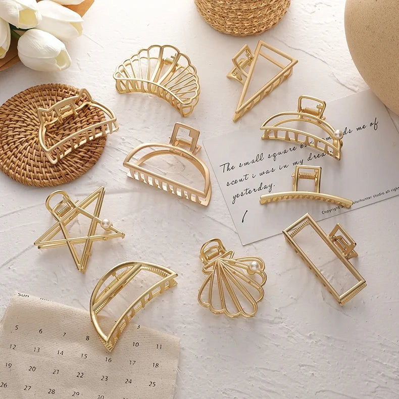 YIYI Wholesale Fashion Geometrical Shape Metal Hair Claws Middle Size Gold Ponytail Hair Clips for Women