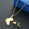 Stainless Steel Silver 18K Gold Africa Map Outline Pendant Necklace for Men and Women Couples Necklace Earrings Set