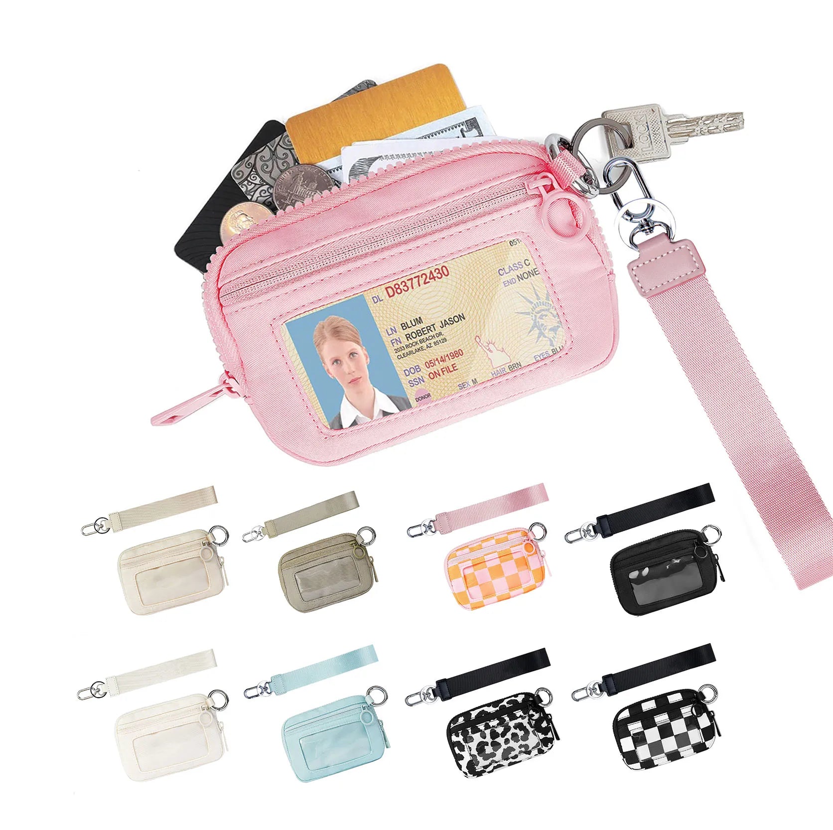 Custom logo Nylon Pouch Wristlet Wallet Dual Pouch Wristlet Change Pouch Zippered Credit Card Holder With Strap Christmas Gift