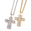 OEM 18K Gold Square Ladder Diamond Cross Pendant Necklace Hiphop Jewelry with Zircon Stones and Brass Rope Chain for Men