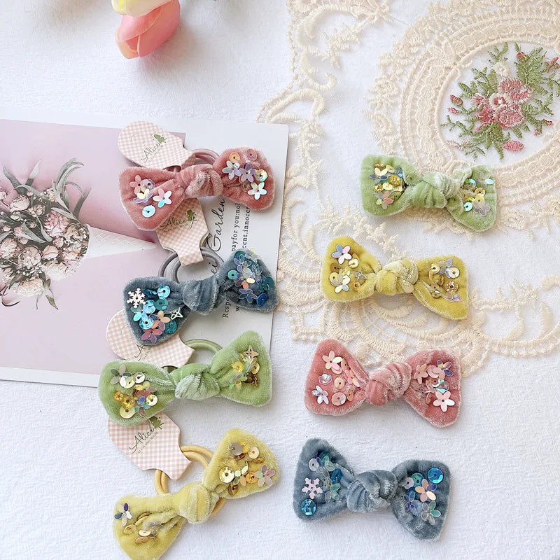New Velvet Sequin Bow Hair Accessories Leather Headband Bowknot Hairpin Clips Children's Hairpin Kid Hair Accessories for Girls
