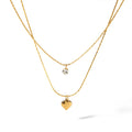 Elegant Waterproof Jewelry Stainless Steel 18K Gold Cubic Zircon Diamond Heart Pendant Necklace Double Layered