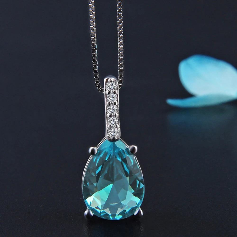 Ladies Clavicle Simple 925 Sterling Silver Jewelry Charming Luxury Blue Zircon Crystal Charming Water Drop Necklace Pendant