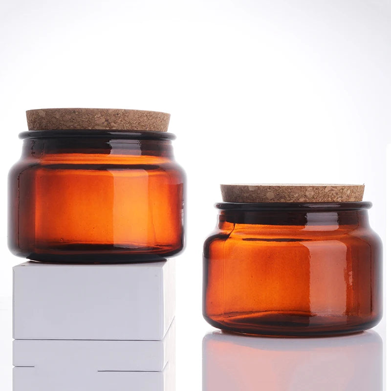 Handmade 8oz 240ml Painted Amber Glass Candle Jars with Cork Empty Vessels Home Decoration Christmas Occasion Customizable Logo