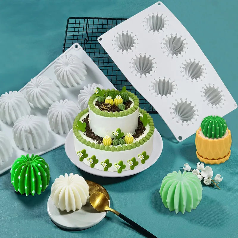 B-3257 DIY Mousse Cake Chocolate Jelly Pudding Mold Cactus Candle Mold & 8 Cavity Cactus Balls Silicone Mold