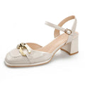 Baotou Sandals Women's Thick Heel Middle Heel New Patent Leather Summer One Word Buckle Strap Square Toe High Heels