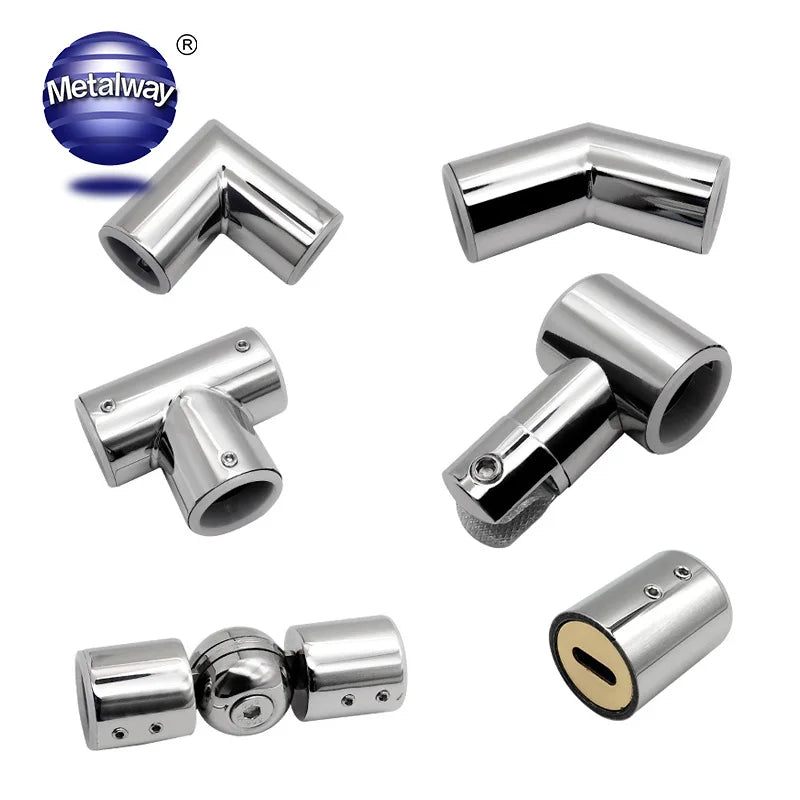 Polished Stainless Steel Mirror Finish Glass Shower Door Hinge Tube Corner Adjustable Connectors 135 Degree Angle Welding
