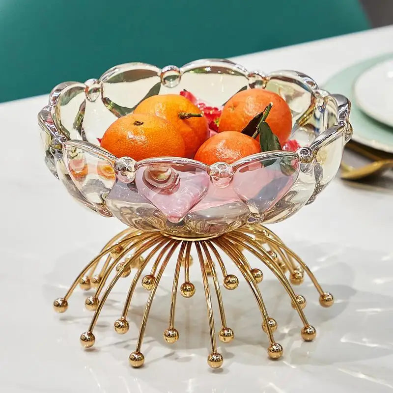 American European Style Luxury Glass Flower Food Tray Living Room Home Decoration Creative Gold Fruit Tray