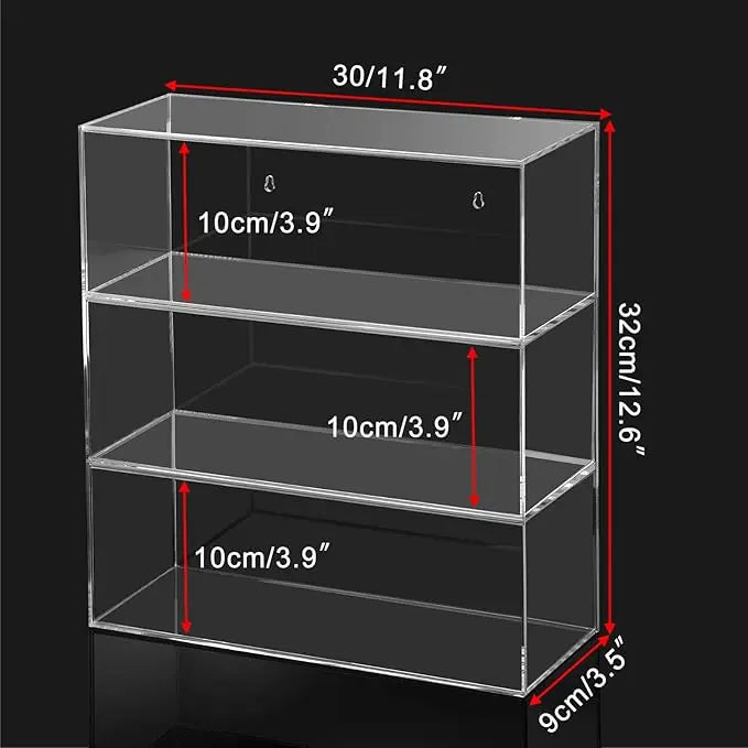 3-Tier Acrylic Display Rack Dustproof Transparent Door Easy Wall-Mounted Table-Top Perfume Jewelry Rack Miniatures Collectibles