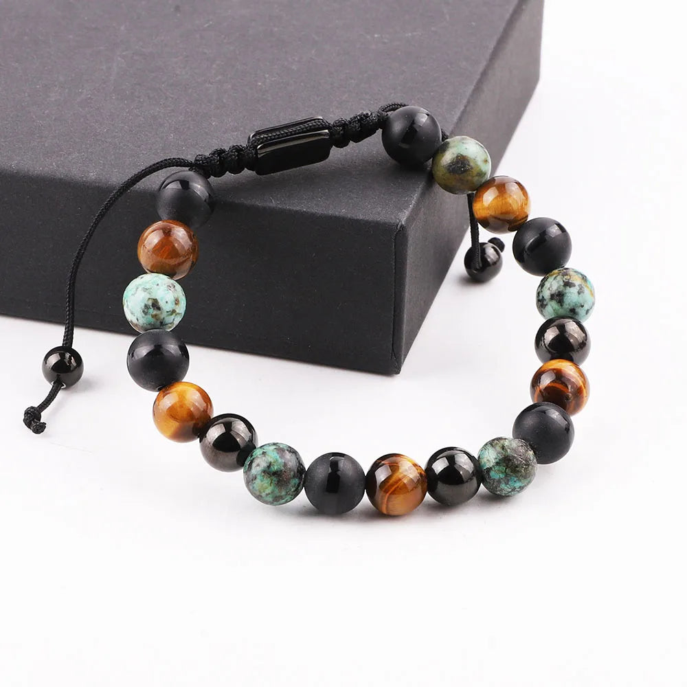 Classic Design New Fashion Natural Stone Beads Handmade Stainless Steel Macrame Bracelet for Men Women JBS12380