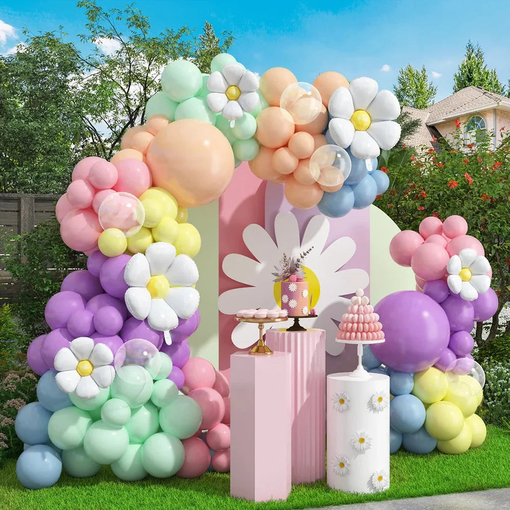 Modern Latex Macaron Sunflower Daisy Balloon Chain Set for Wedding Birthday Party Photo Backdrop Decoration