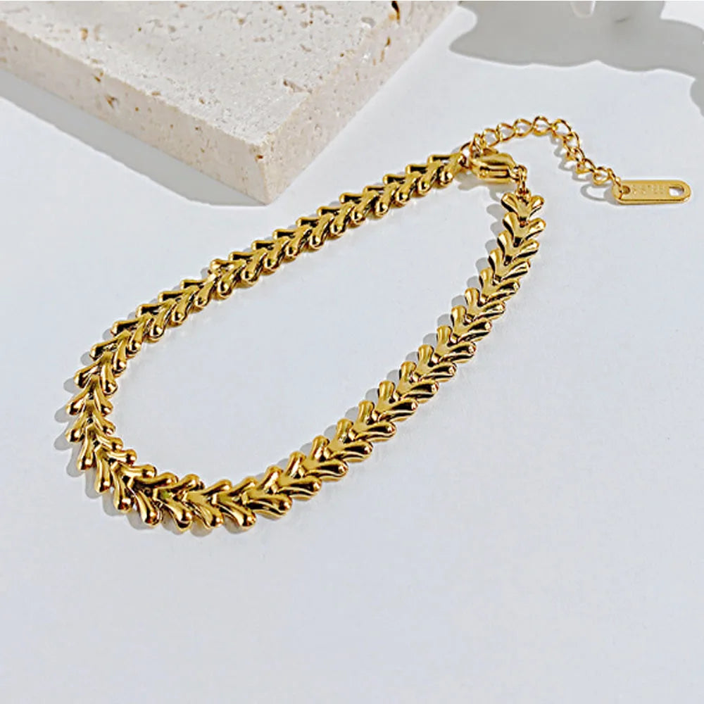 Fashion Trendy 18k Gold Plated Stainless Steel Fish Bone Rope Chain Bracelet Jewelry for Women